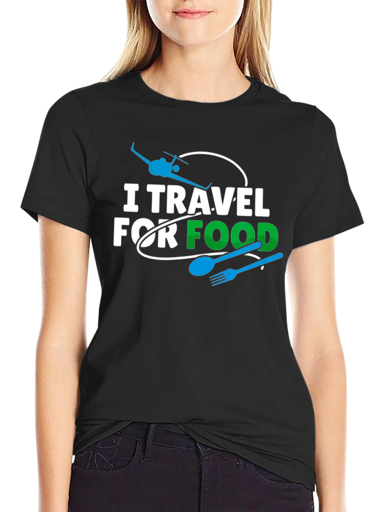 I Travel For Food Black Graphic Tee