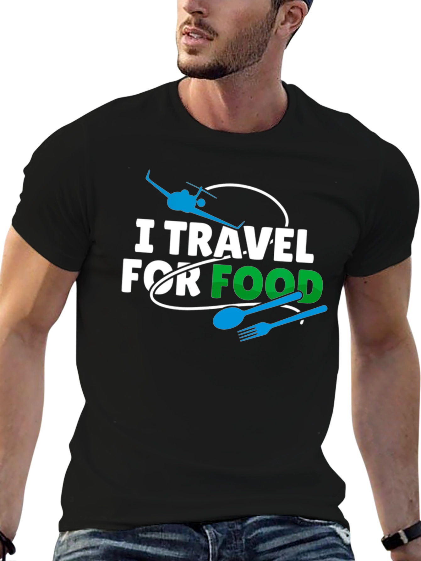 I Travel For Food Black Graphic Tee