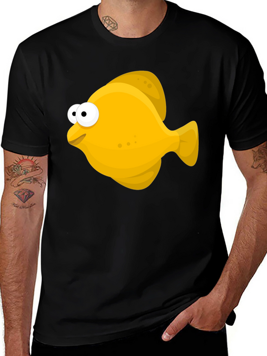 Cartoon Fish Graphic Tee - Black Unisex T-Shirt