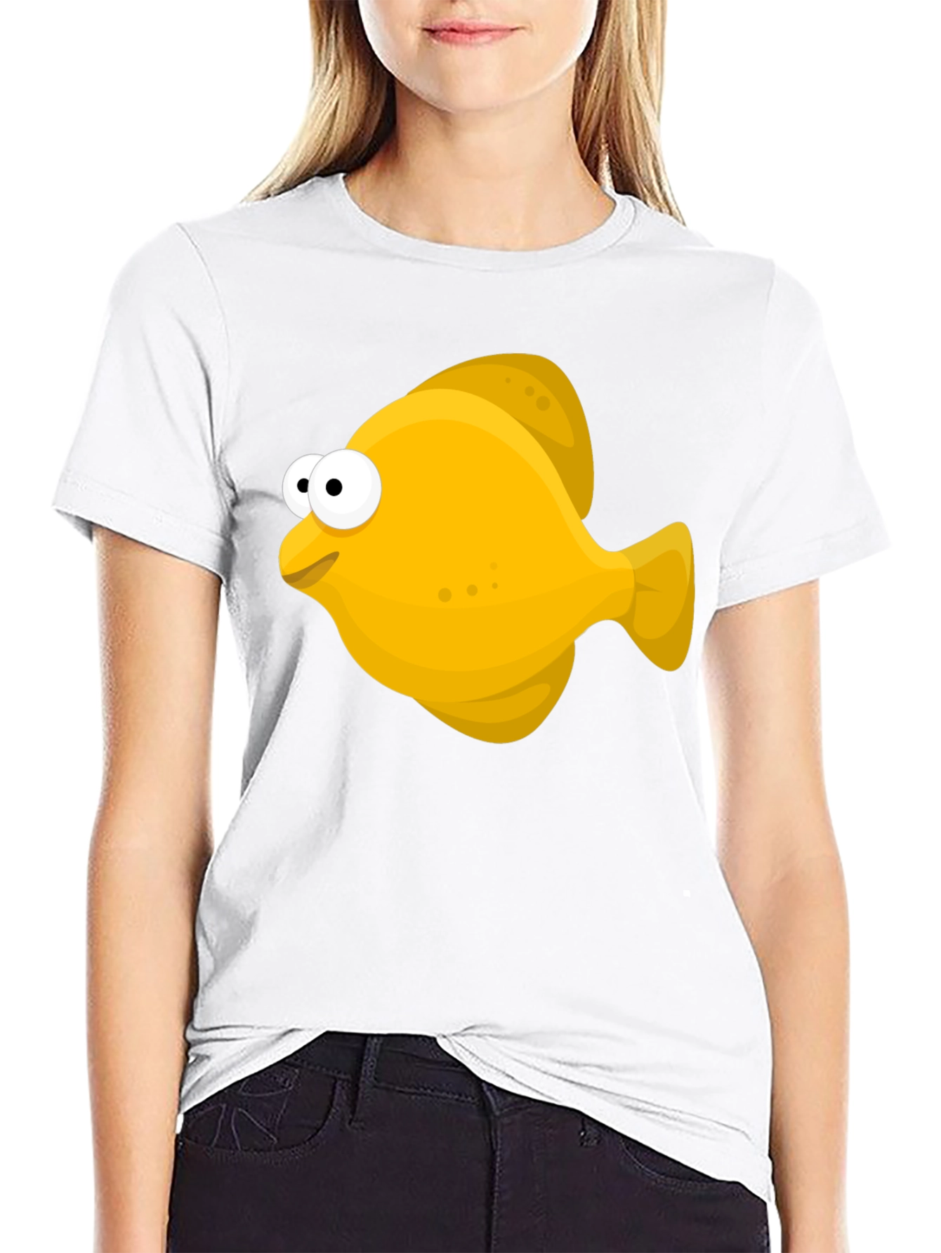 Cartoon Fish Graphic Tee - Black Unisex T-Shirt