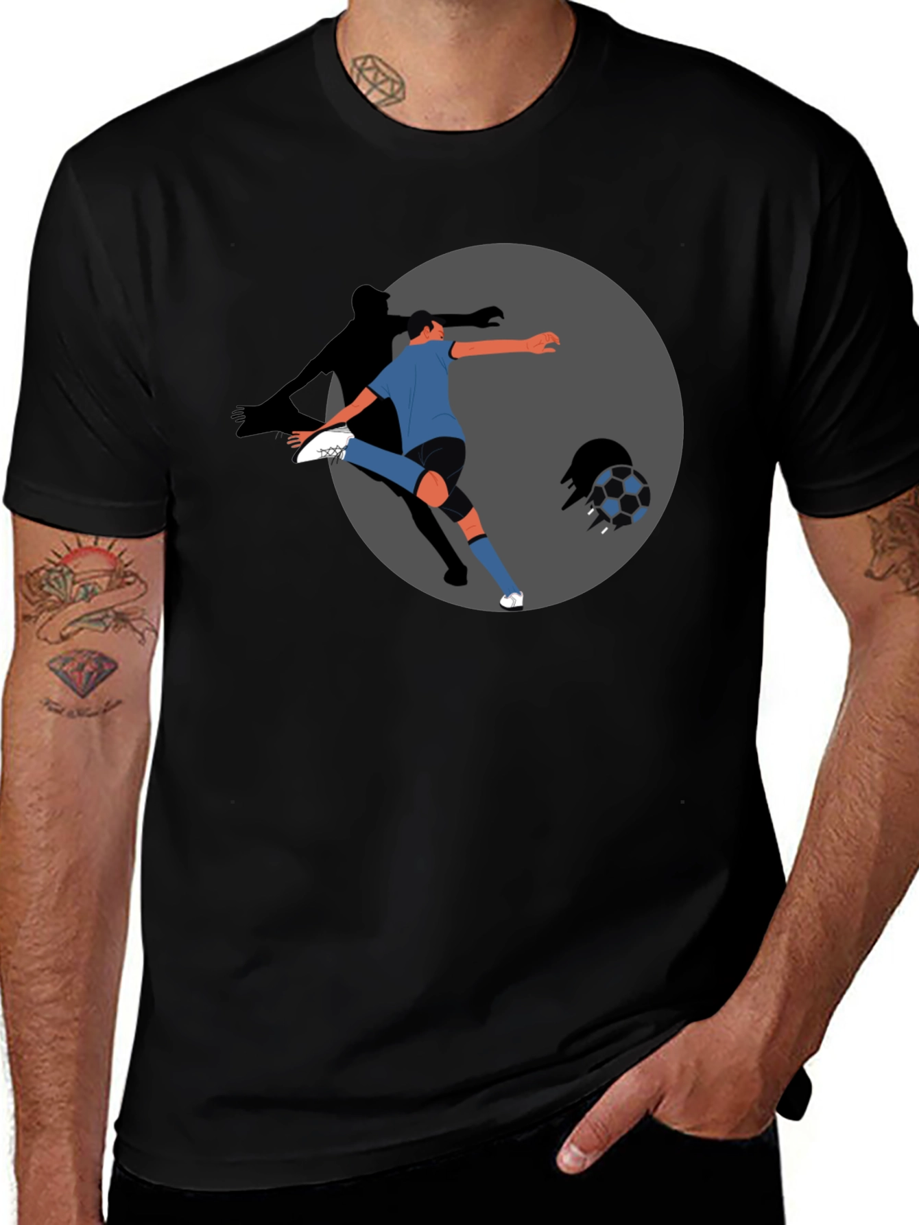 Soccer Player Graphic T-Shirt - Black