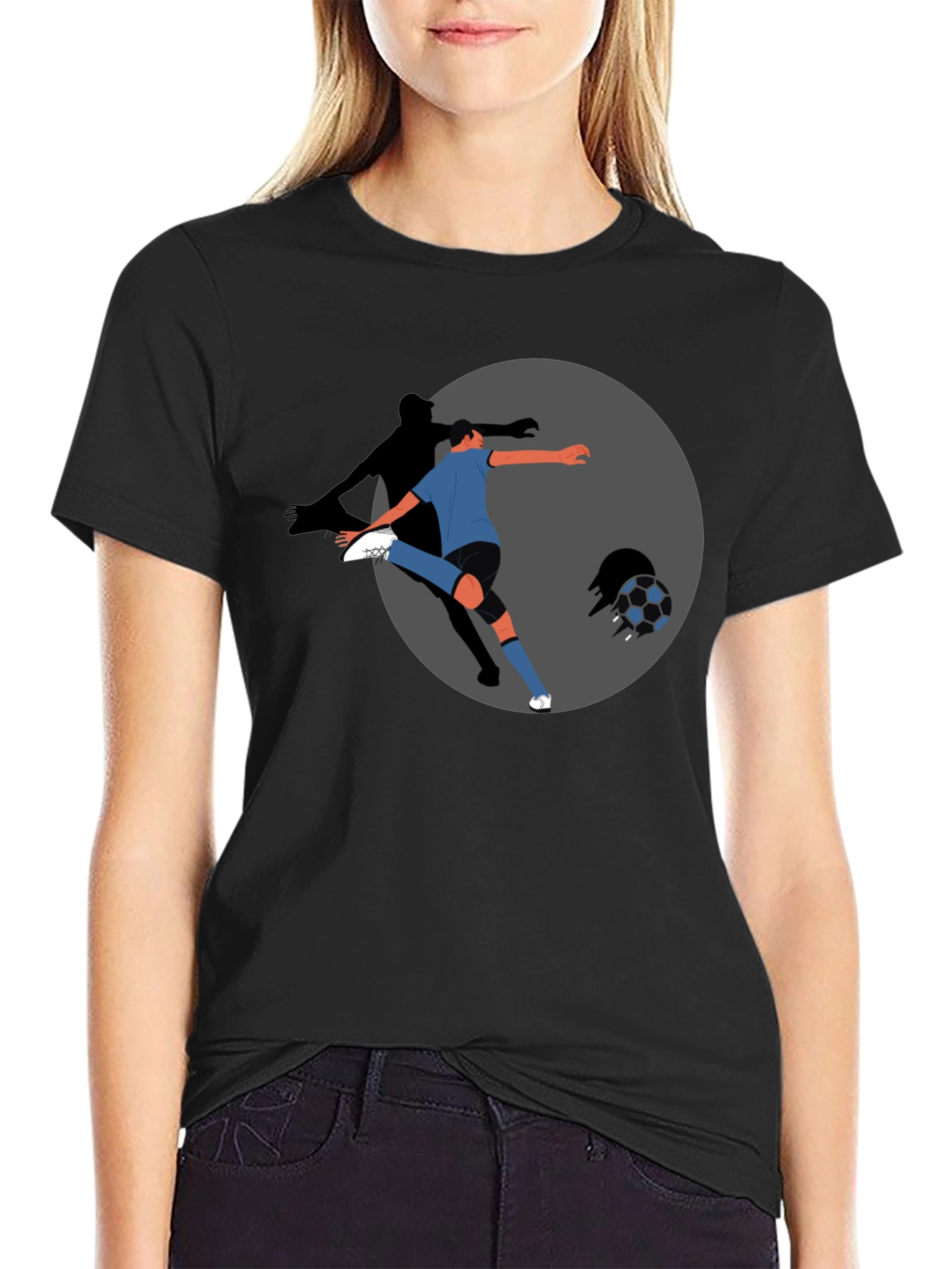 Soccer Player Graphic T-Shirt - Black