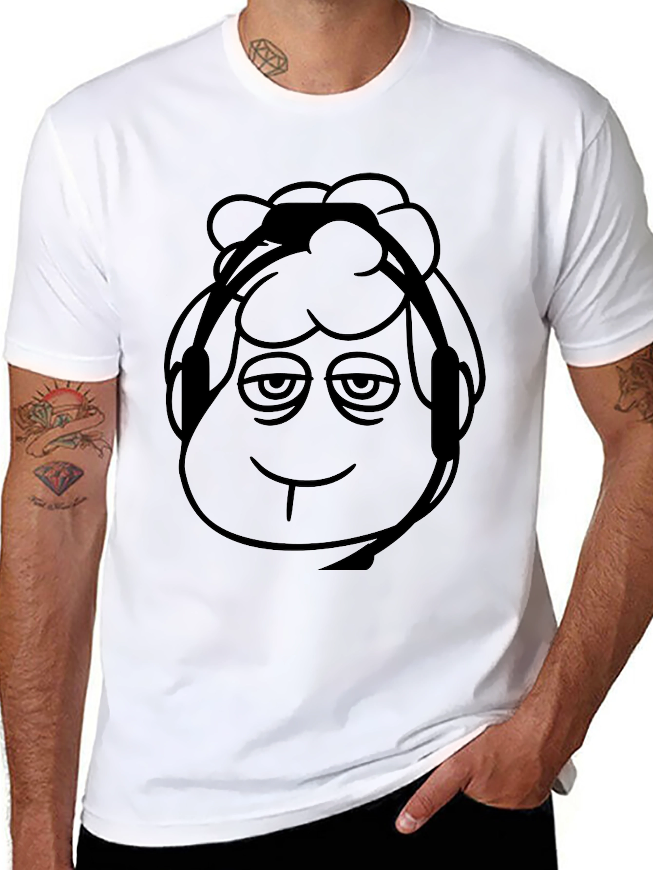 Cool Sheep DJ Graphic Tee - Black Cotton Blend