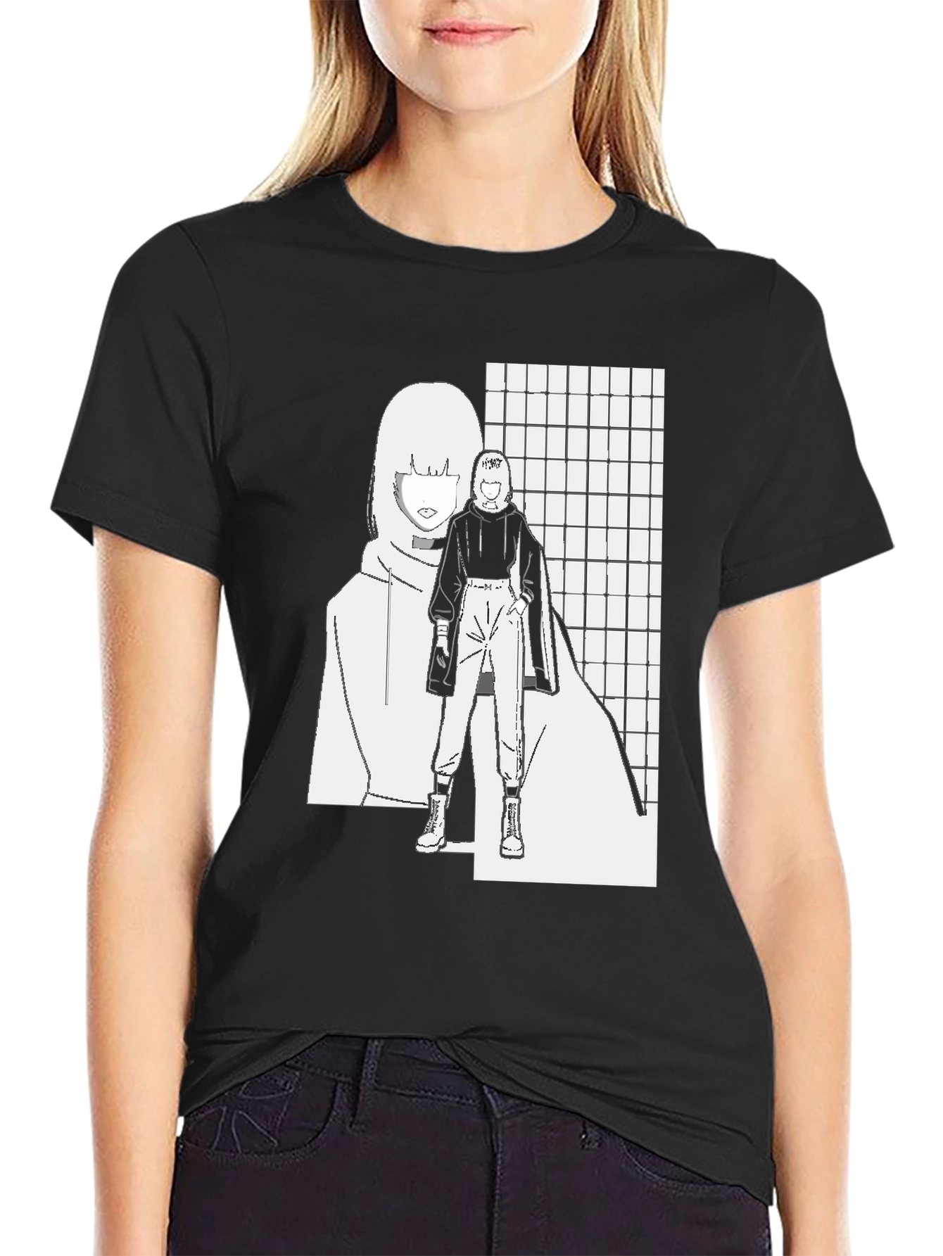Anime Style Graphic Print Black T-Shirt