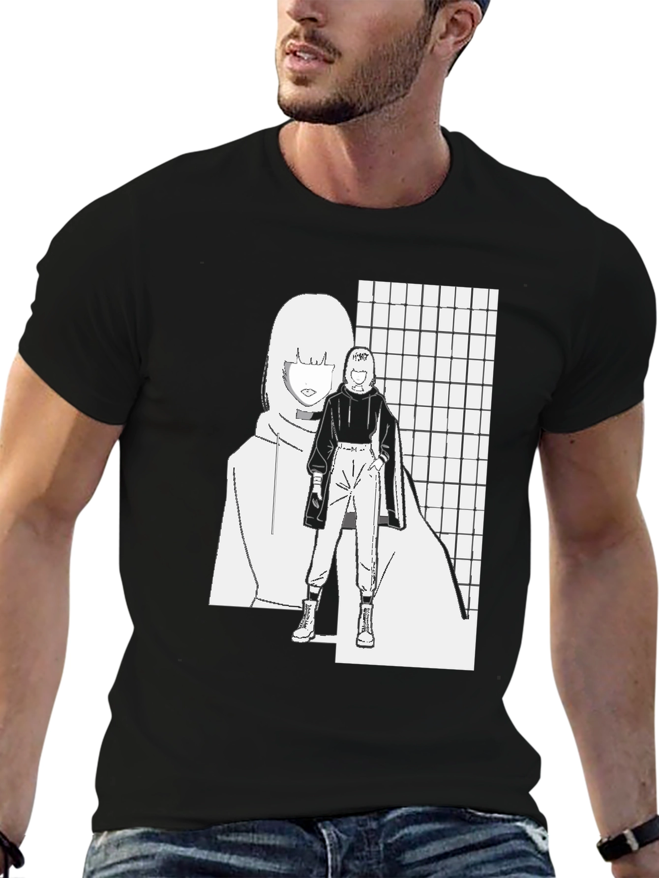Anime Style Graphic Print Black T-Shirt