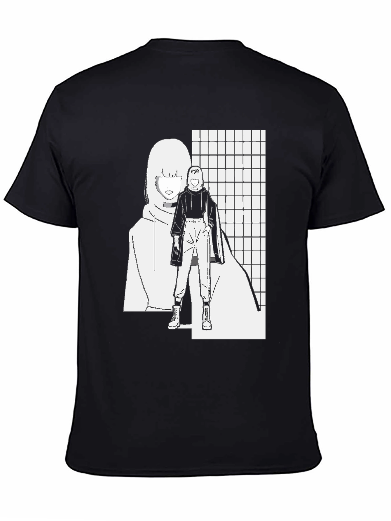 Anime Style Graphic Print Black T-Shirt