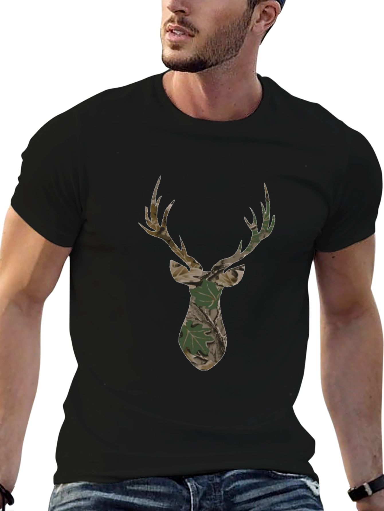 Mens Black Deer Camo Graphic T-Shirt