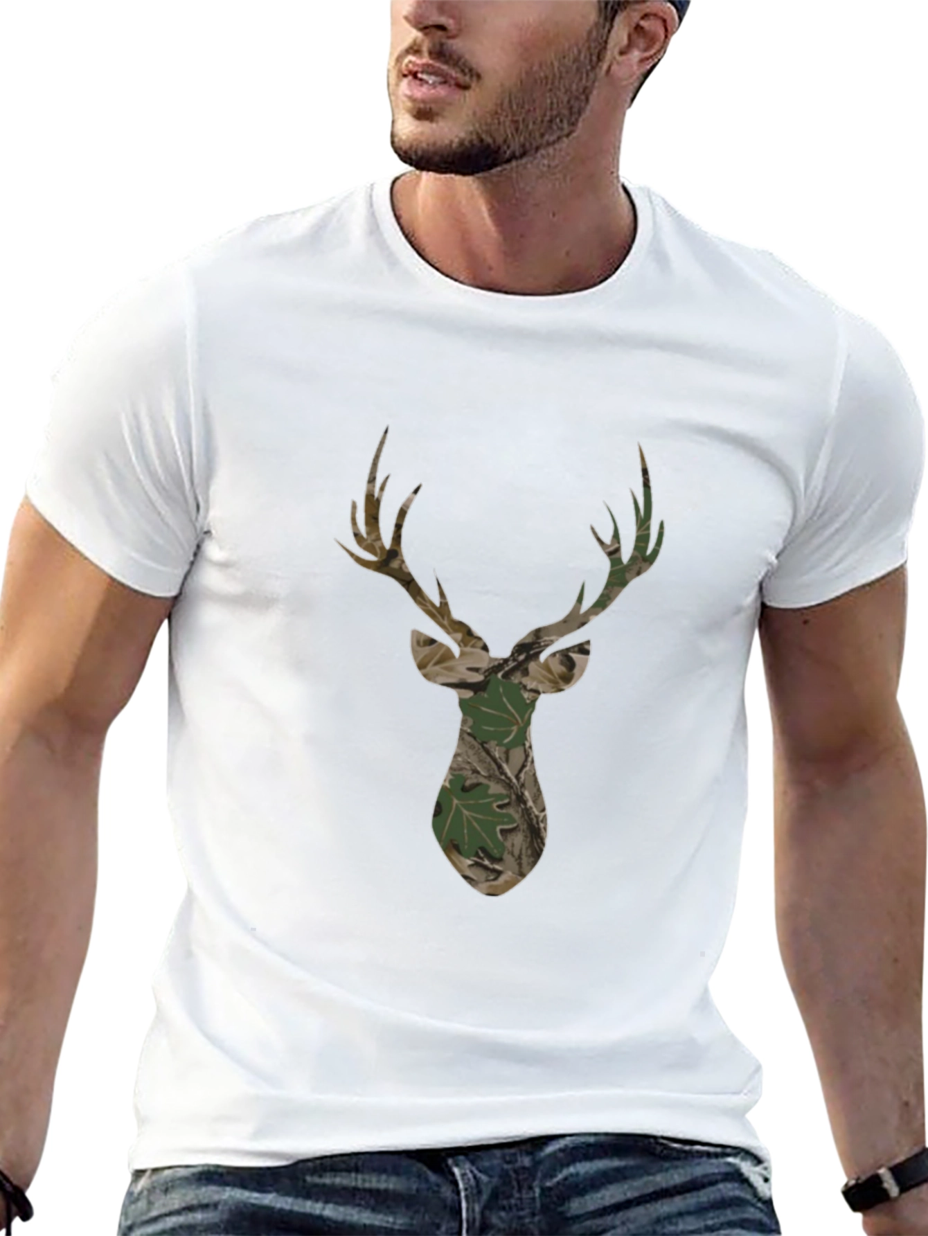 Mens Black Deer Camo Graphic T-Shirt