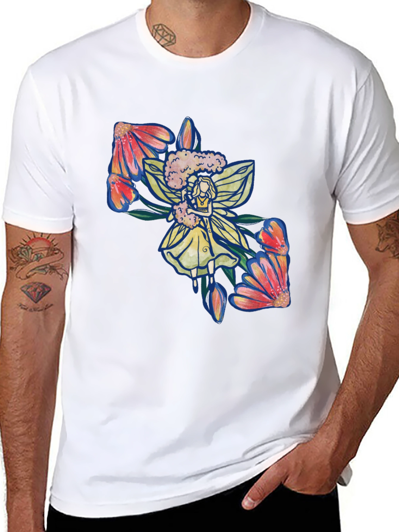 Floral Fairy Graphic Print Black T-Shirt