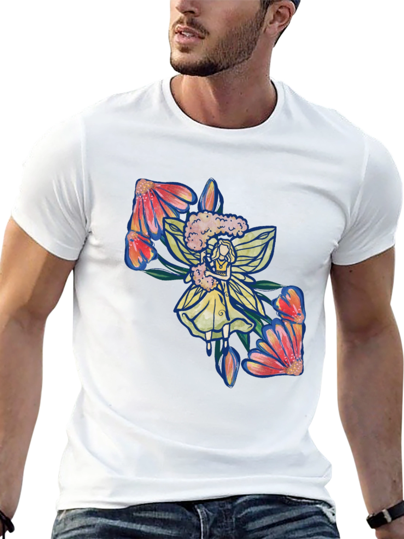 Floral Fairy Graphic Print Black T-Shirt