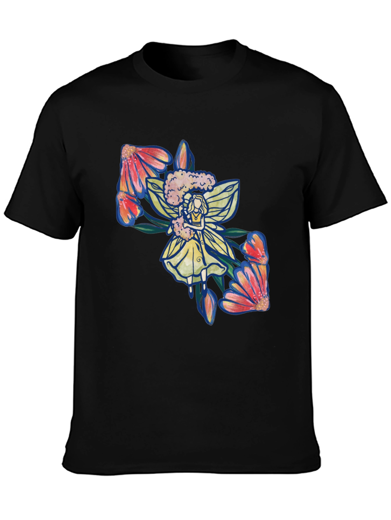 Floral Fairy Graphic Print Black T-Shirt