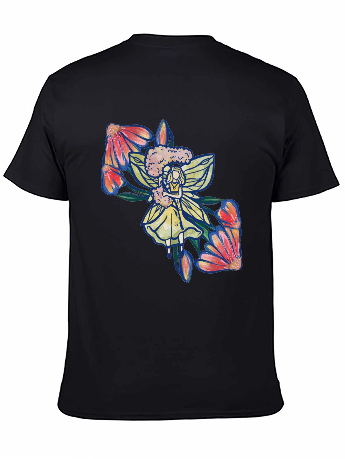 Floral Fairy Graphic Print Black T-Shirt