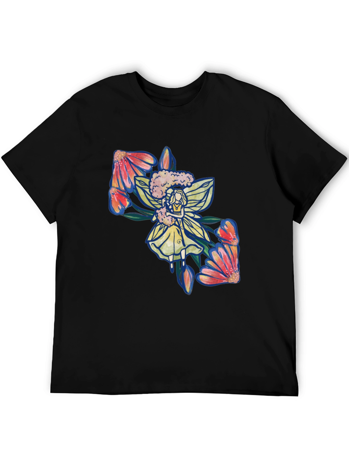 Floral Fairy Graphic Print Black T-Shirt