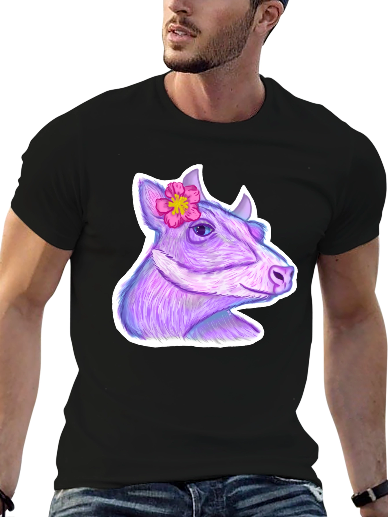Cow with Flower Graphic Tee