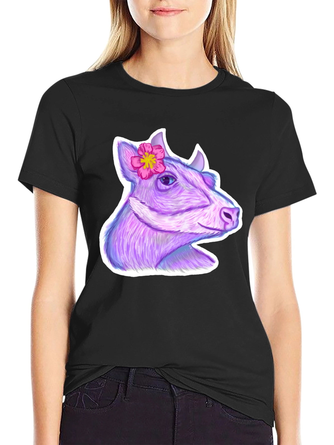 Cow with Flower Graphic Tee