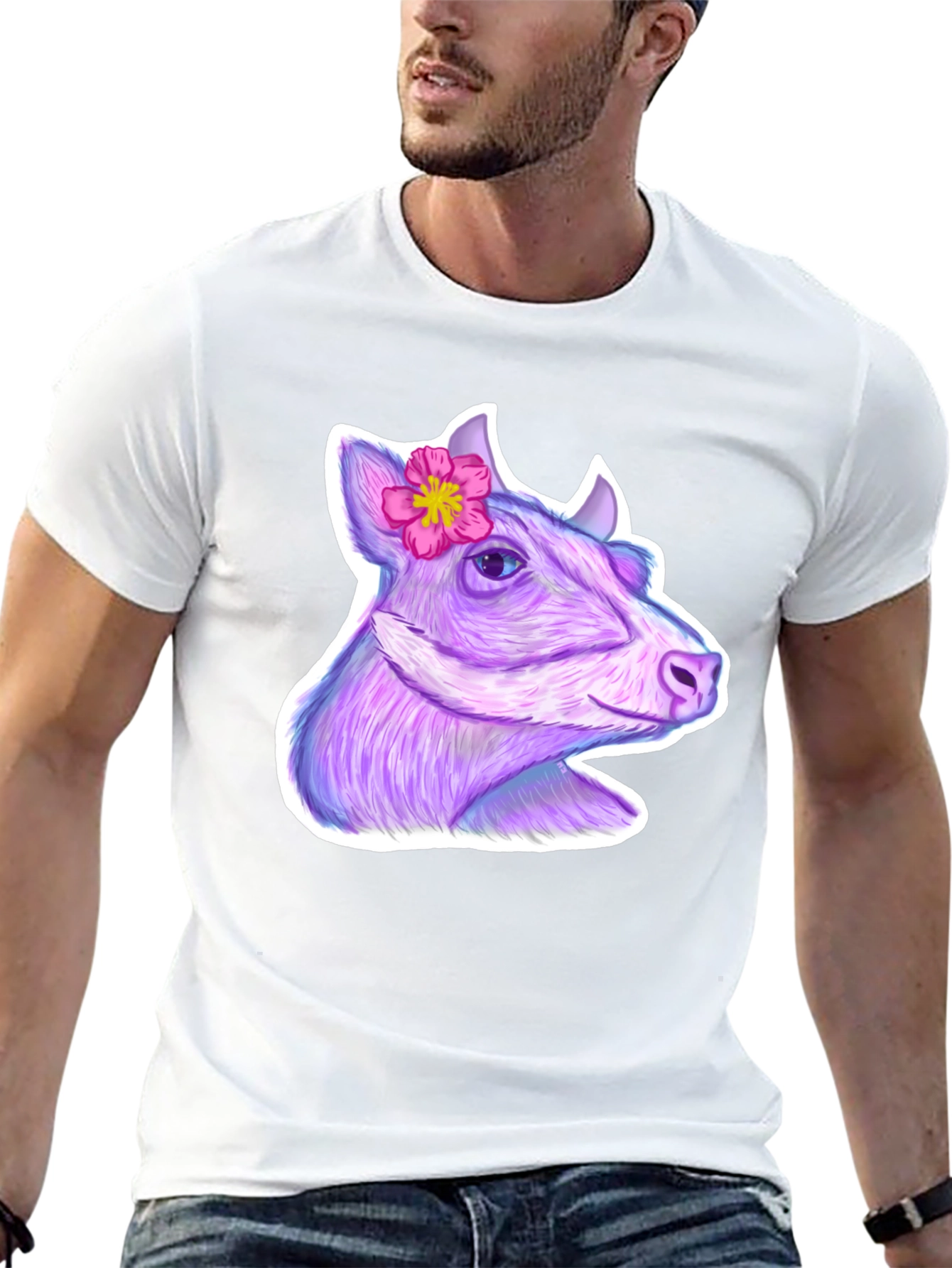 Cow with Flower Graphic Tee