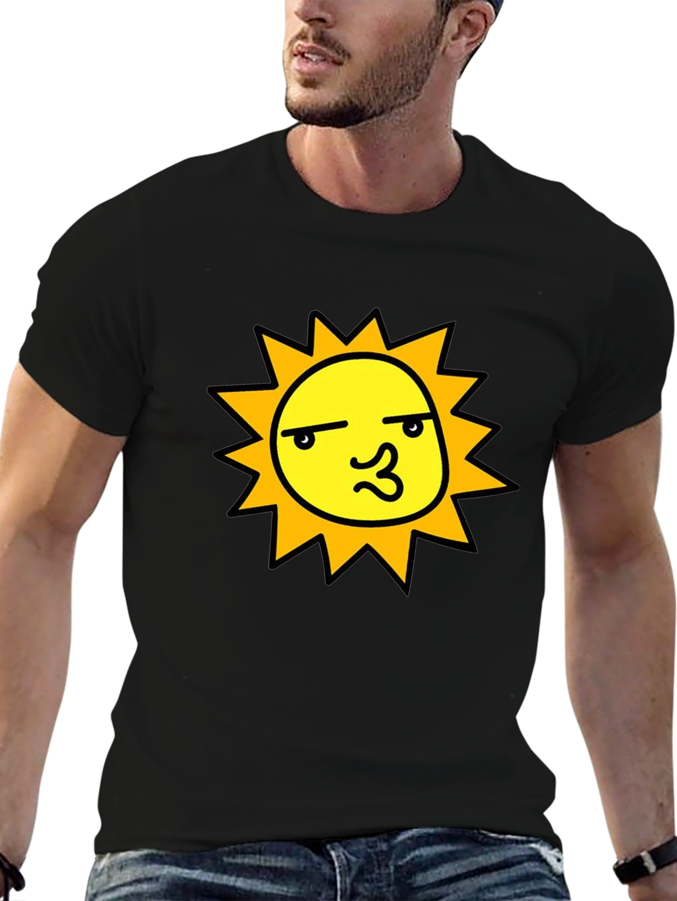 Funny Sun Graphic Black T-Shirt