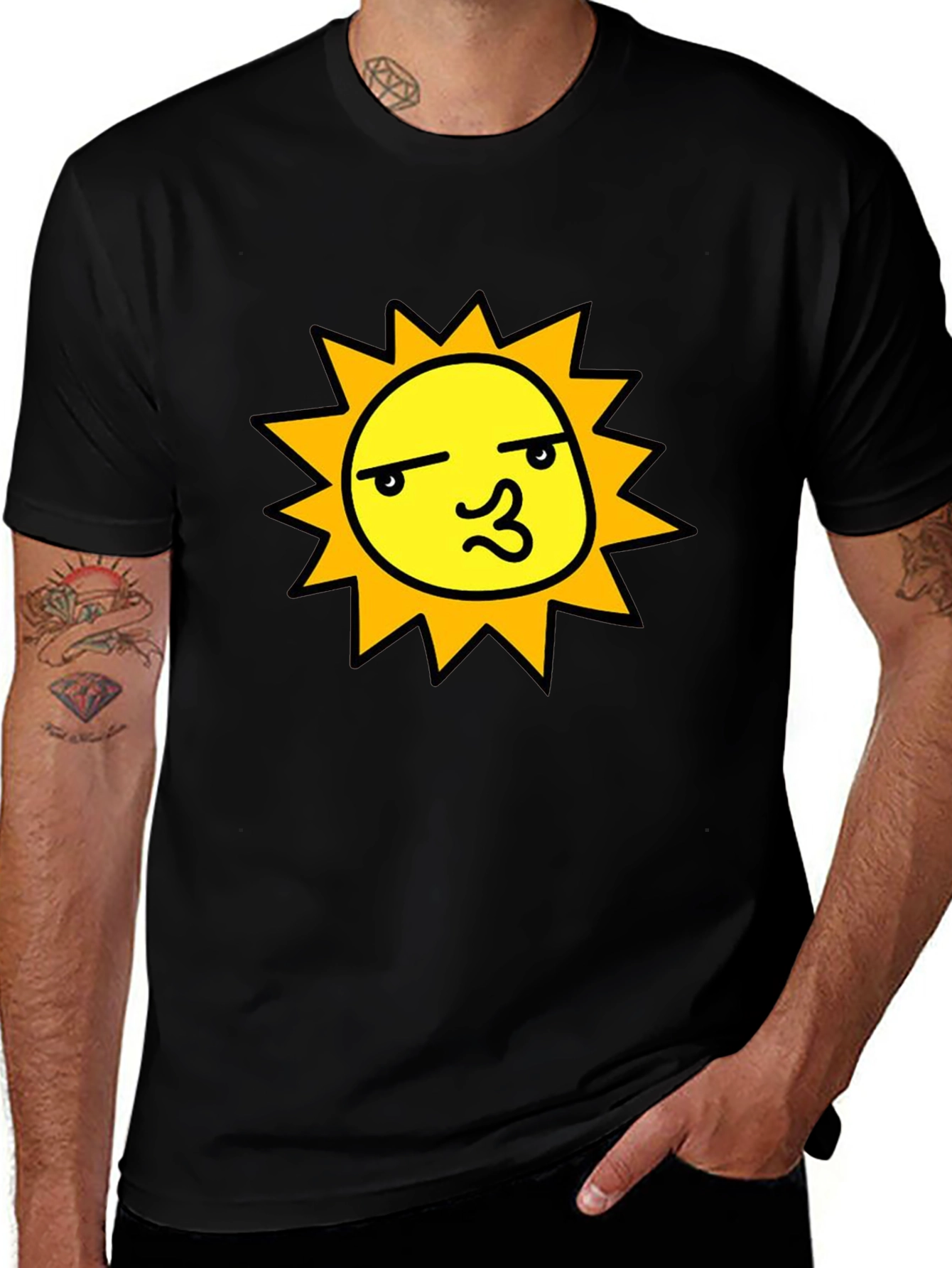 Funny Sun Graphic Black T-Shirt