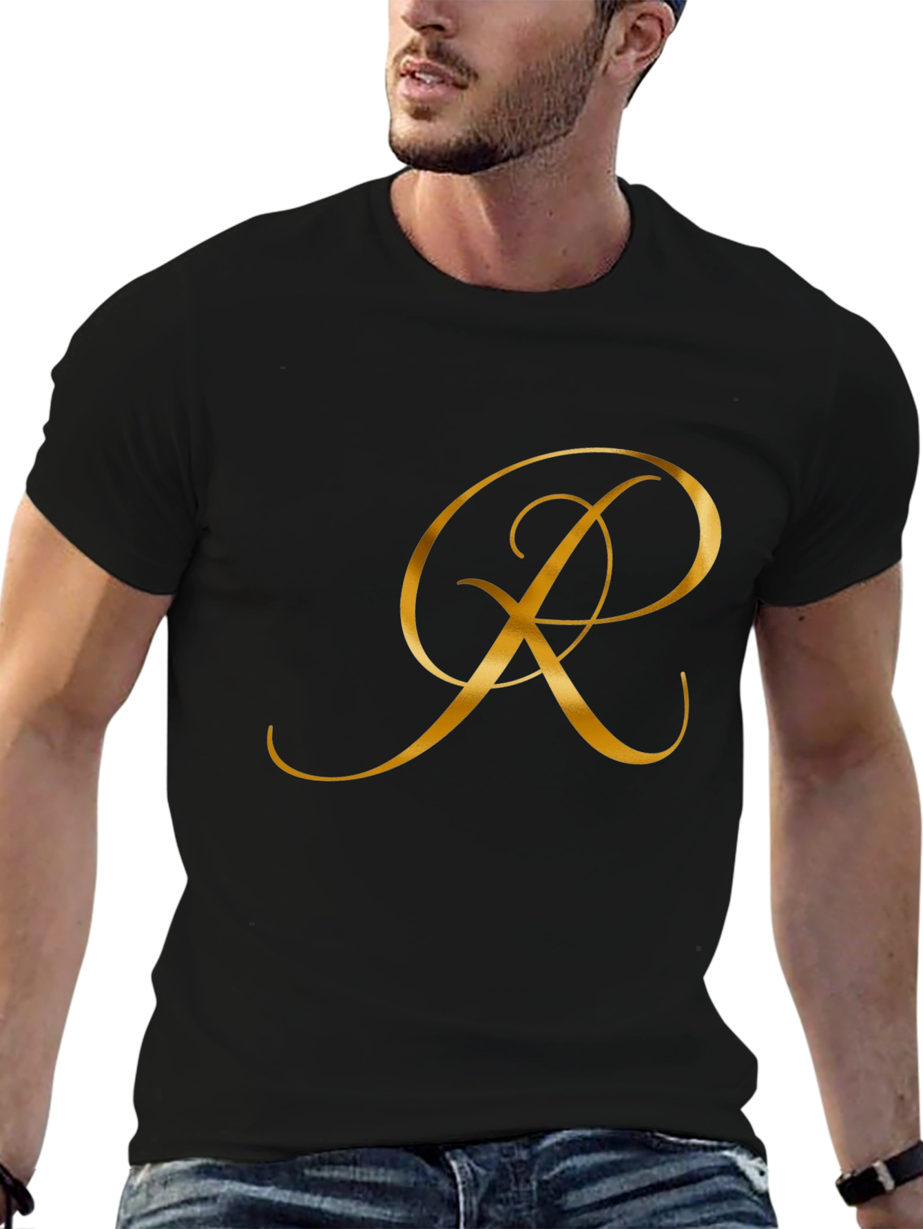 Elegant Initial R Black T-Shirt