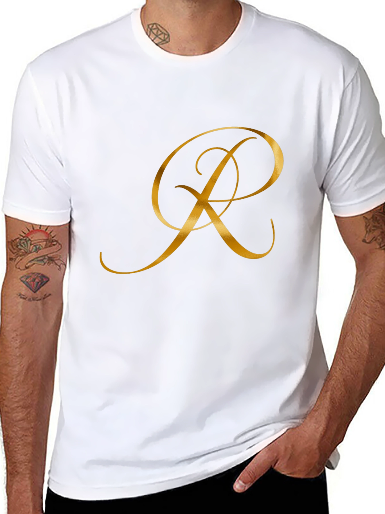 Elegant Initial R Black T-Shirt