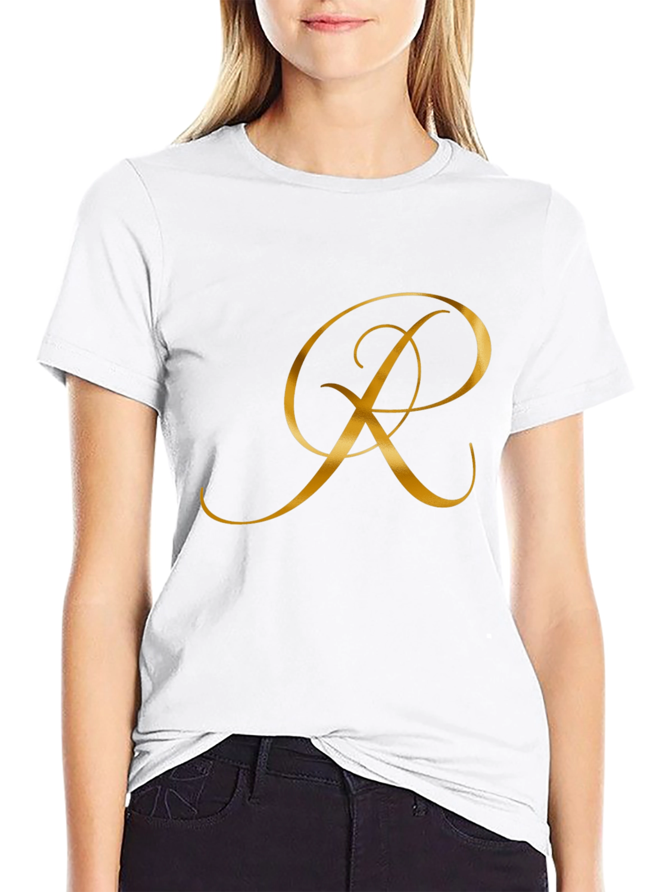 Elegant Initial R Black T-Shirt