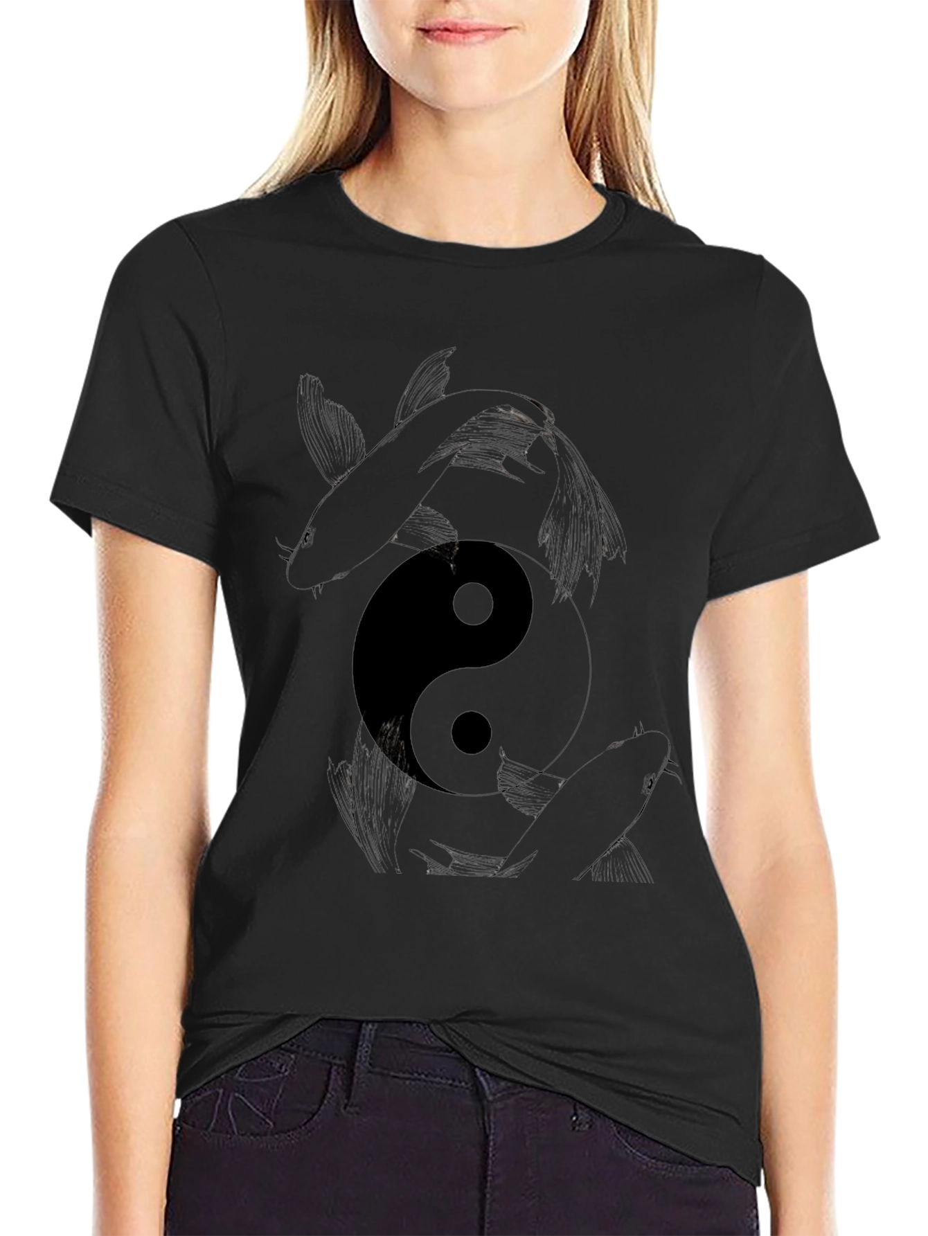 Yin Yang Koi Fish Graphic Print T-Shirt