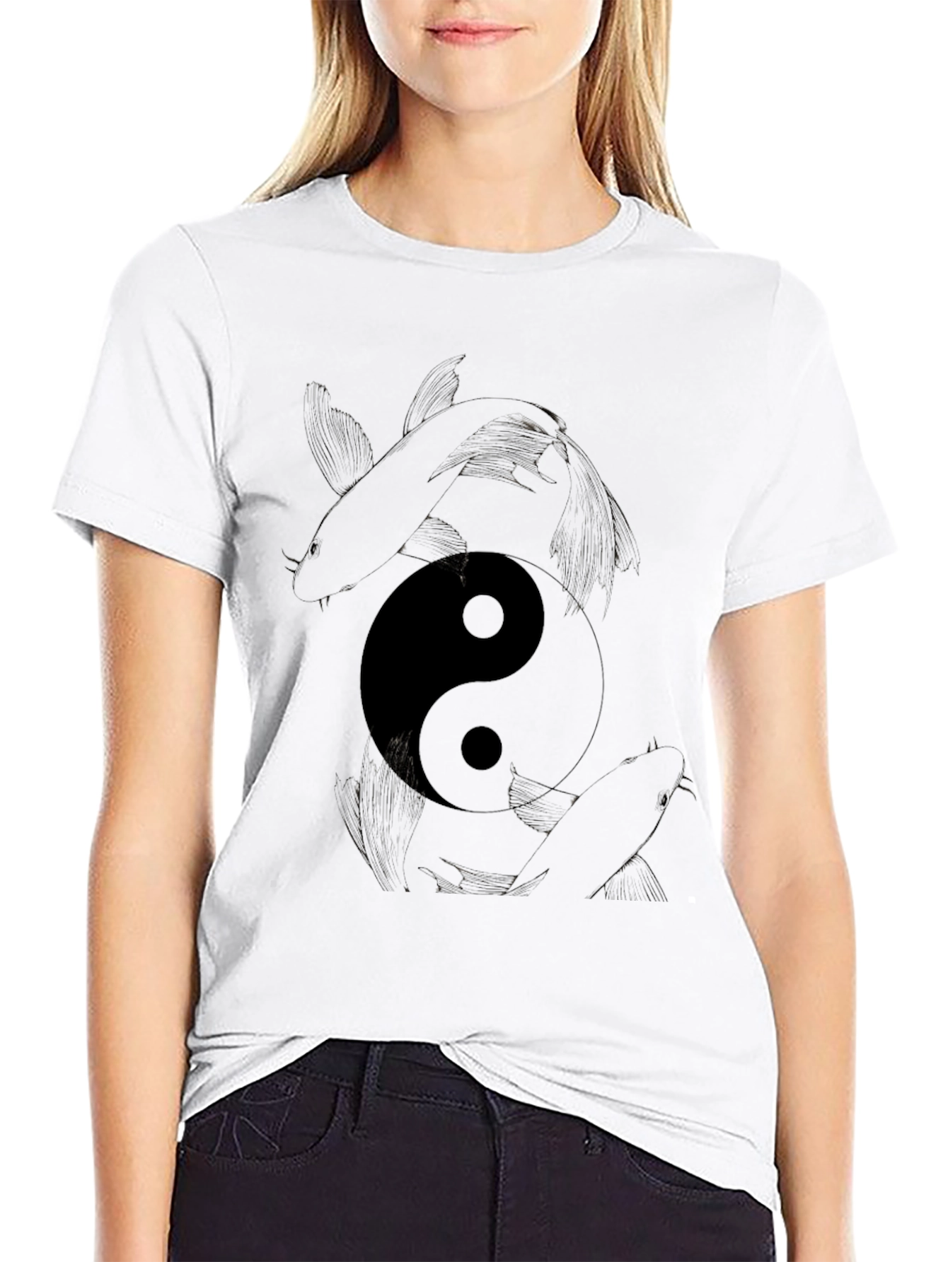 Yin Yang Koi Fish Graphic Print T-Shirt