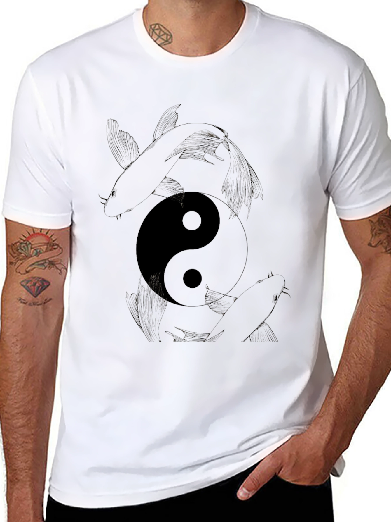 Yin Yang Koi Fish Graphic Print T-Shirt