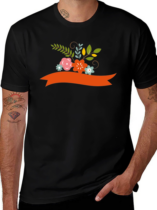 Floral Ribbon Graphic Tee - Black Cotton Blend