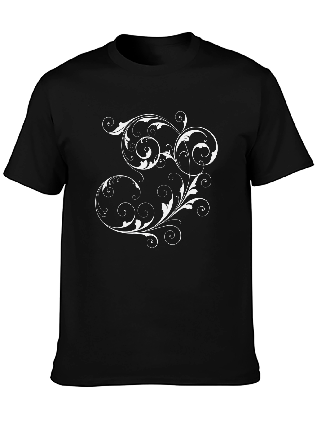 Elegant Swirl Graphic Tee - Black Cotton Comfort