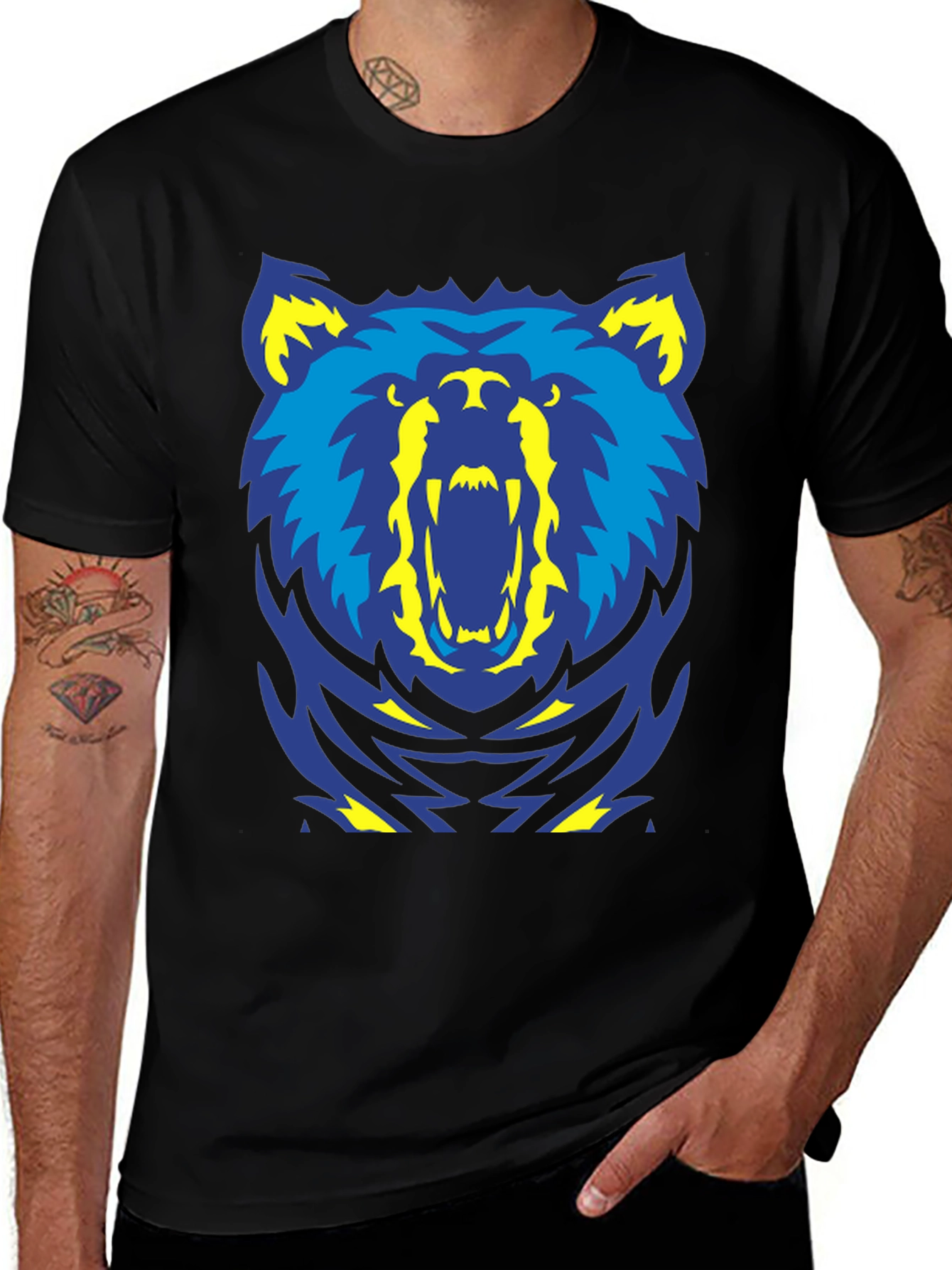 Bold Bear Graphic Tee - Black Cotton