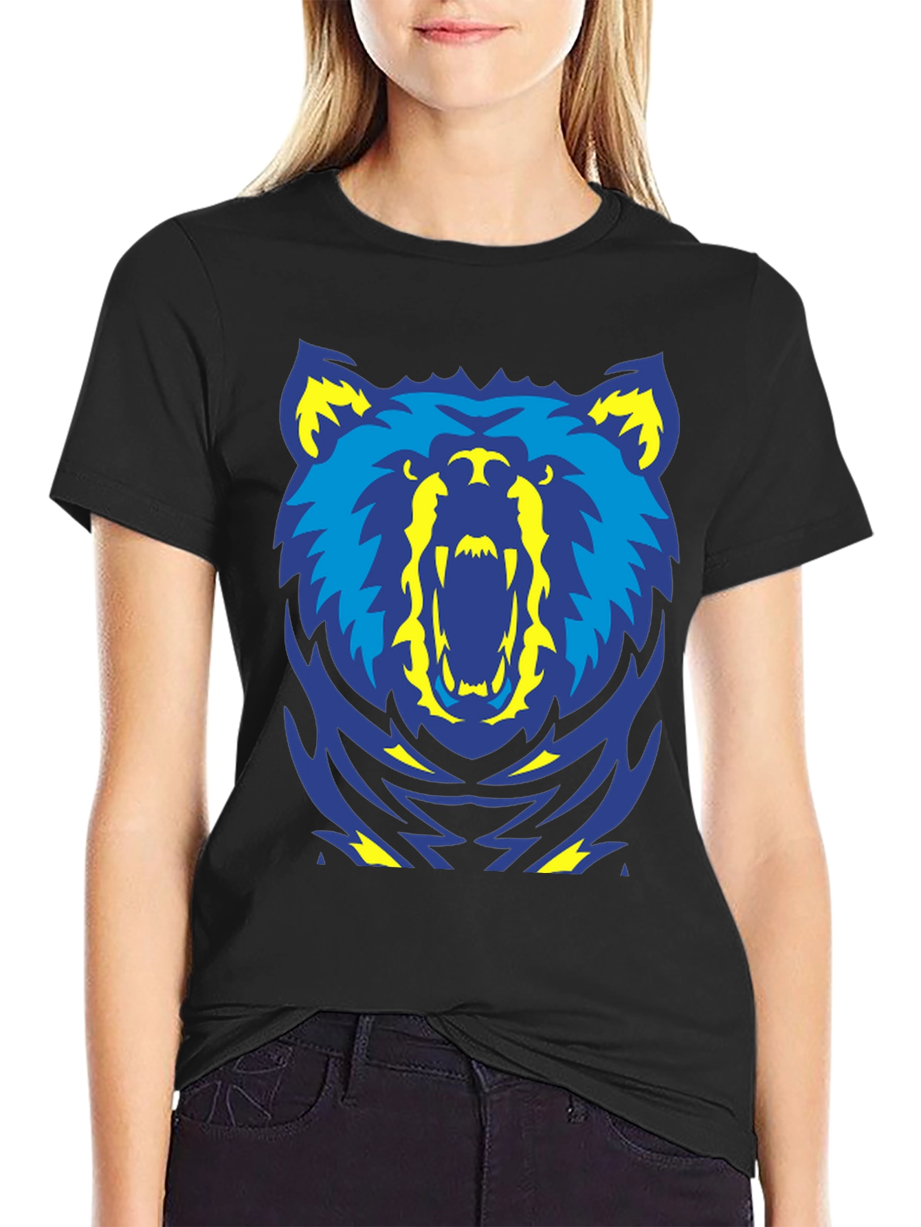 Bold Bear Graphic Tee - Black Cotton