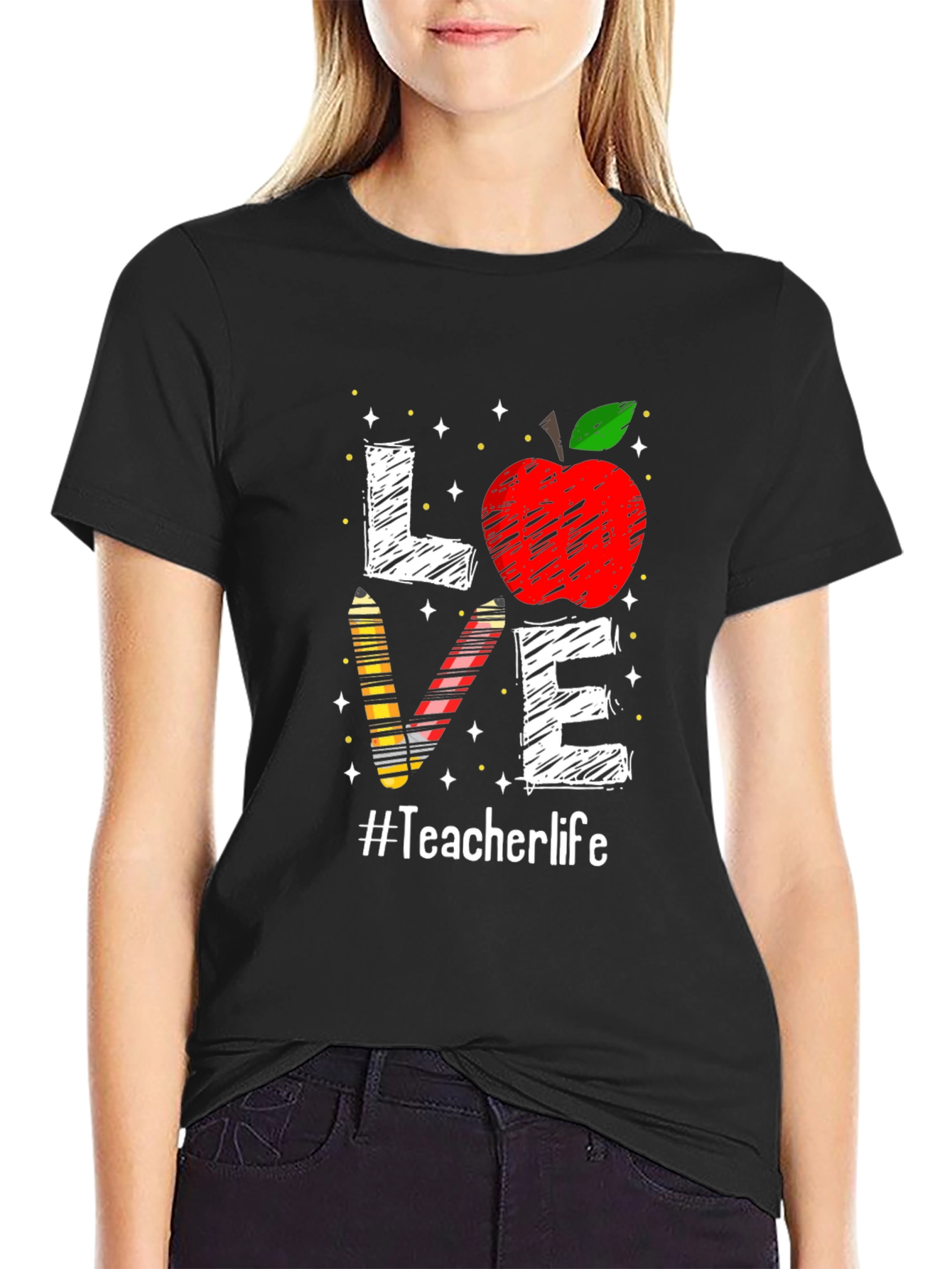 Teacher Life Apple Love Graphic Tee