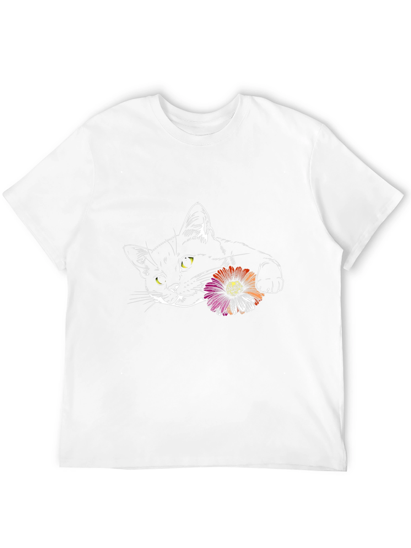 Black Cat with Flower Graphic Tee