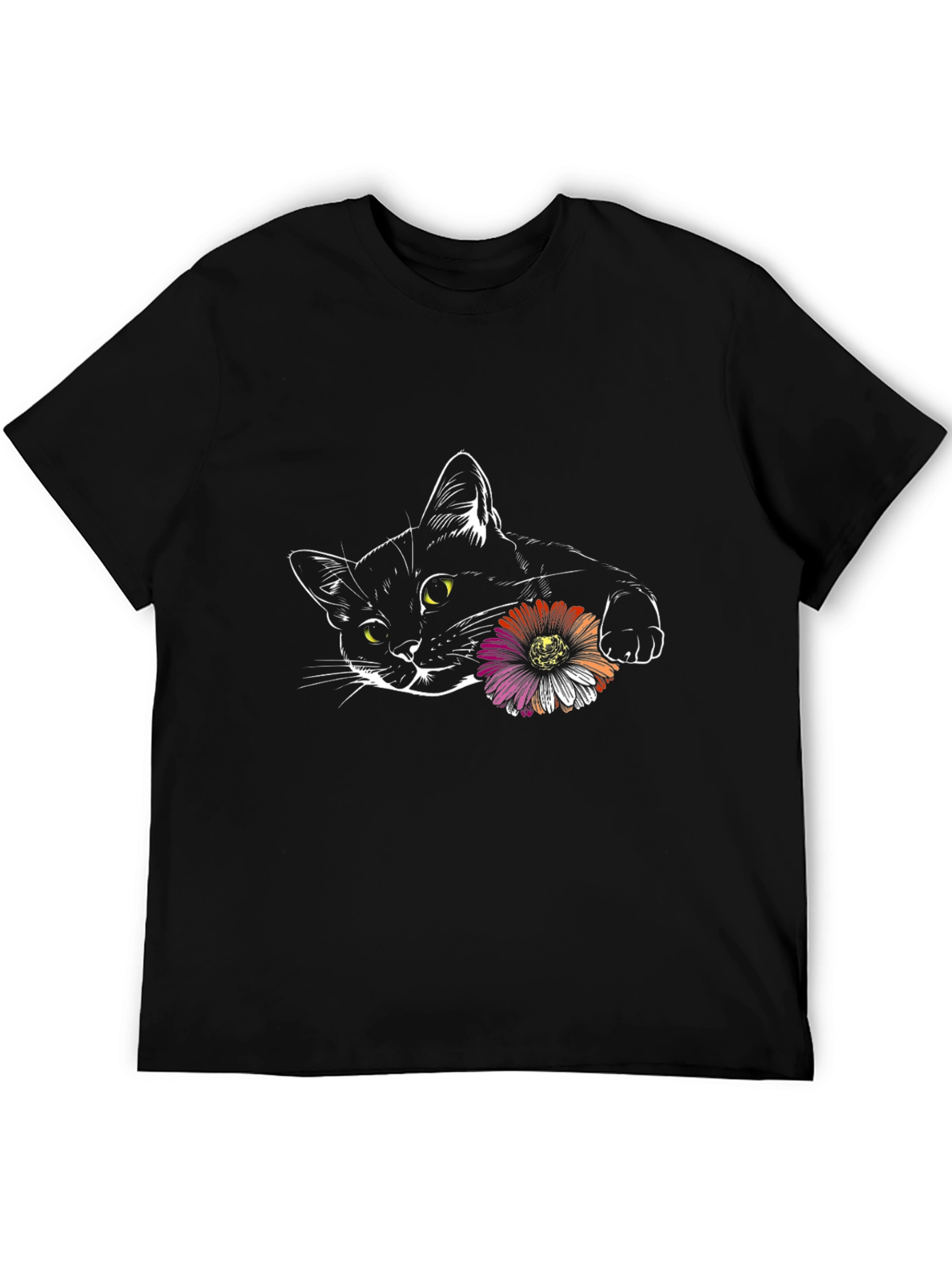 Black Cat with Flower Graphic Tee