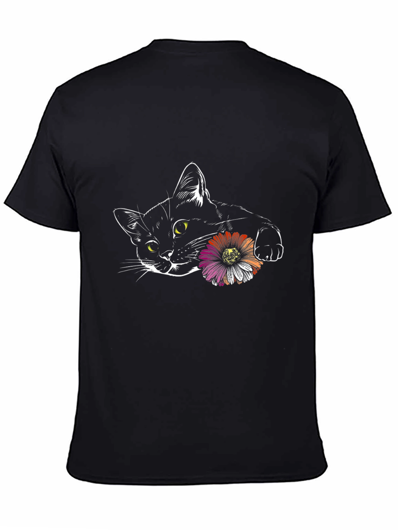Black Cat with Flower Graphic Tee