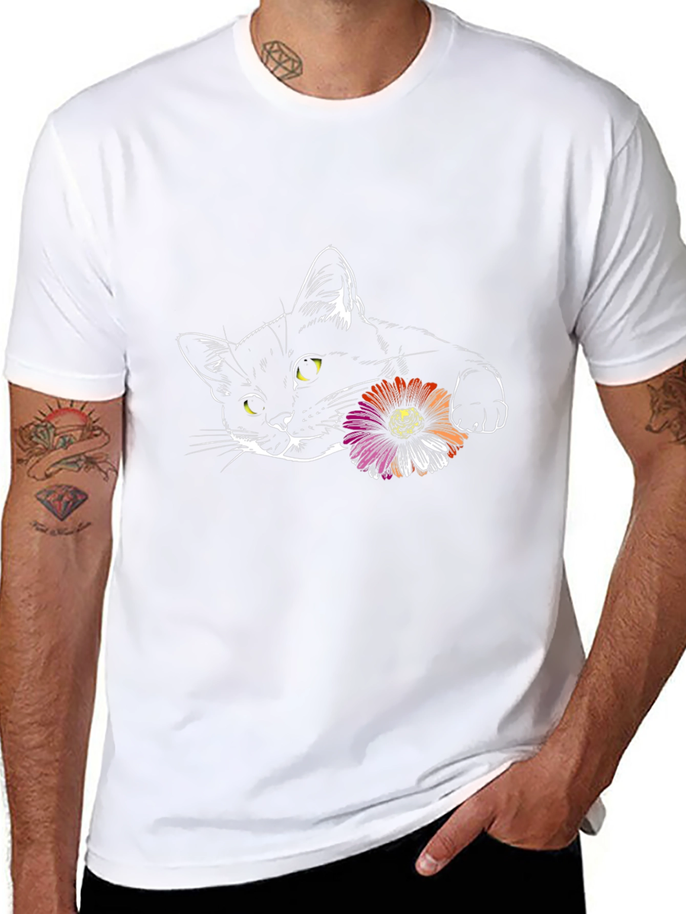 Black Cat with Flower Graphic Tee