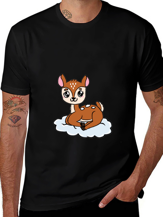 Cute Deer Cartoon Black T-Shirt
