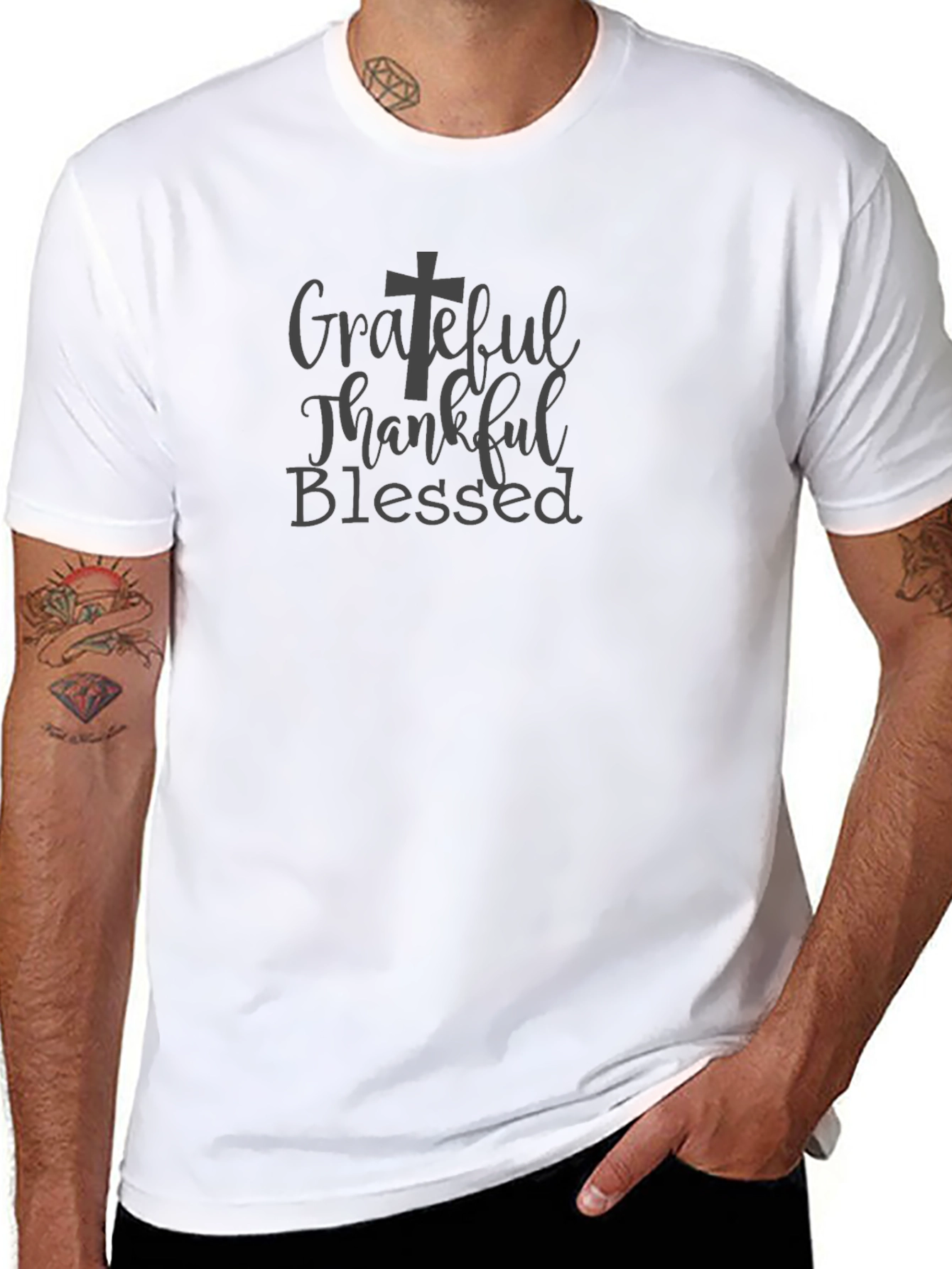Grateful Thankful Blessed Black Tee