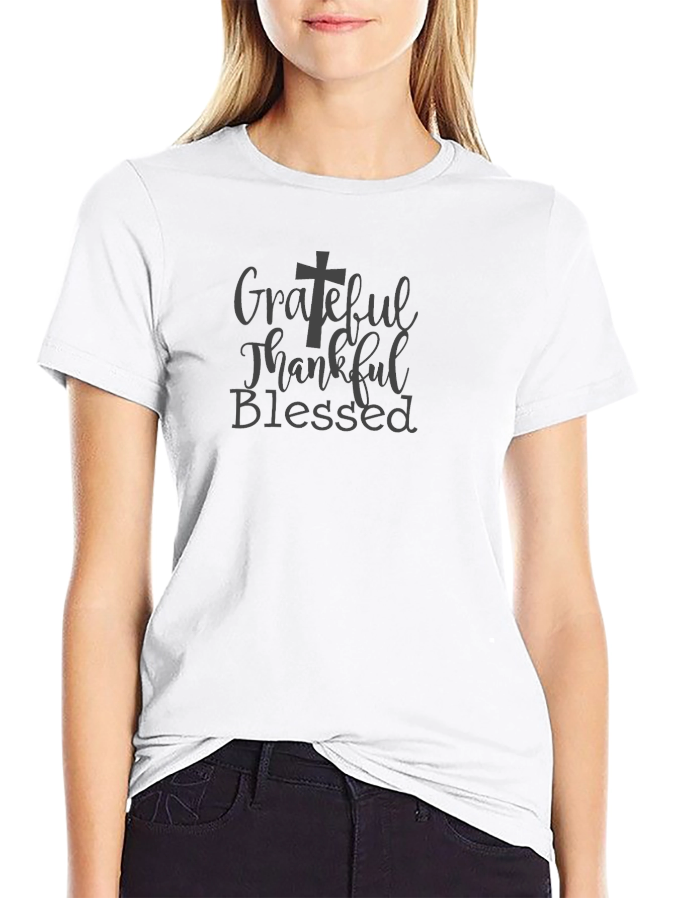 Grateful Thankful Blessed Black Tee