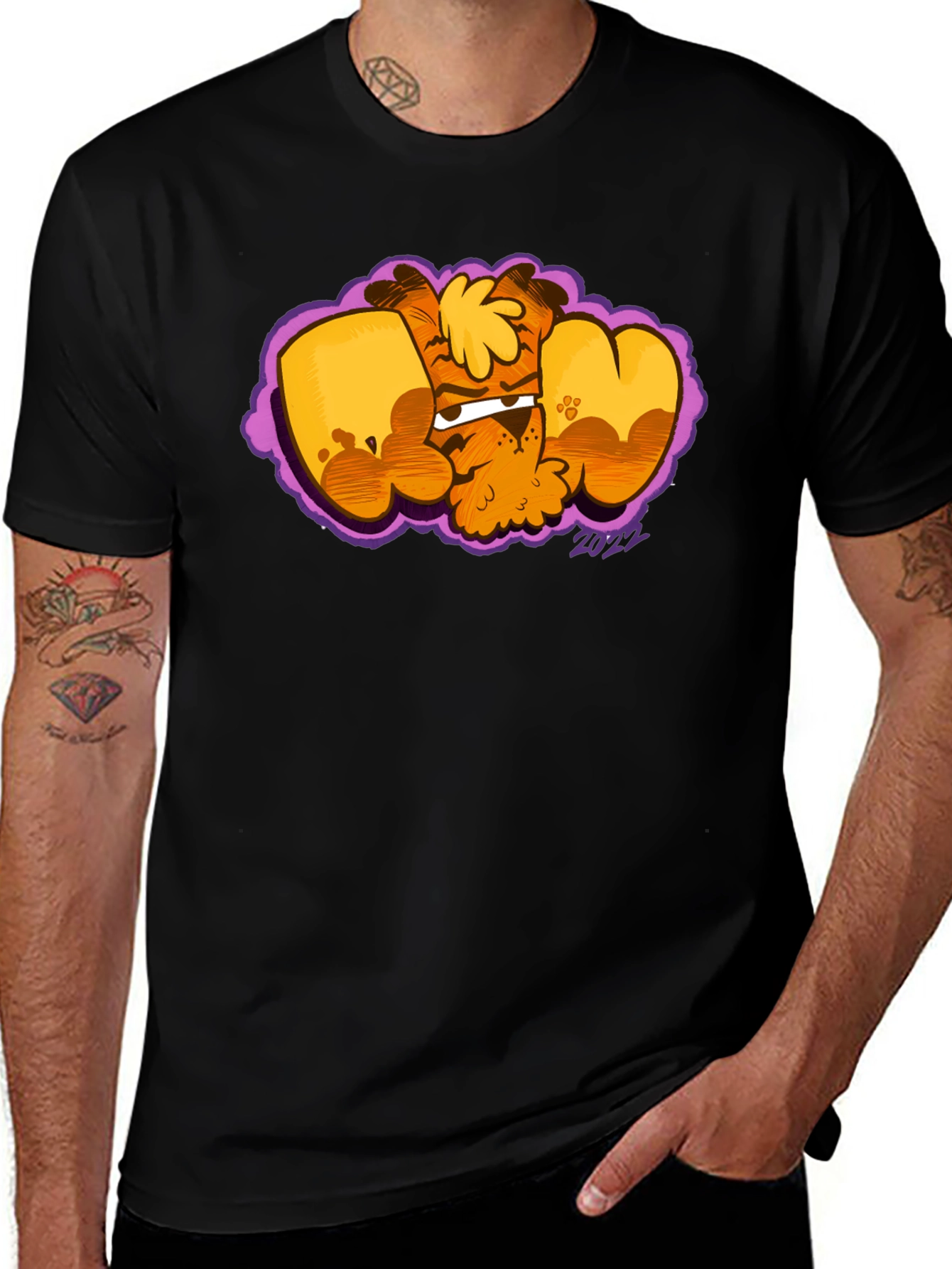 Cartoon Dog Graphic Black T-Shirt - Fun & Unique