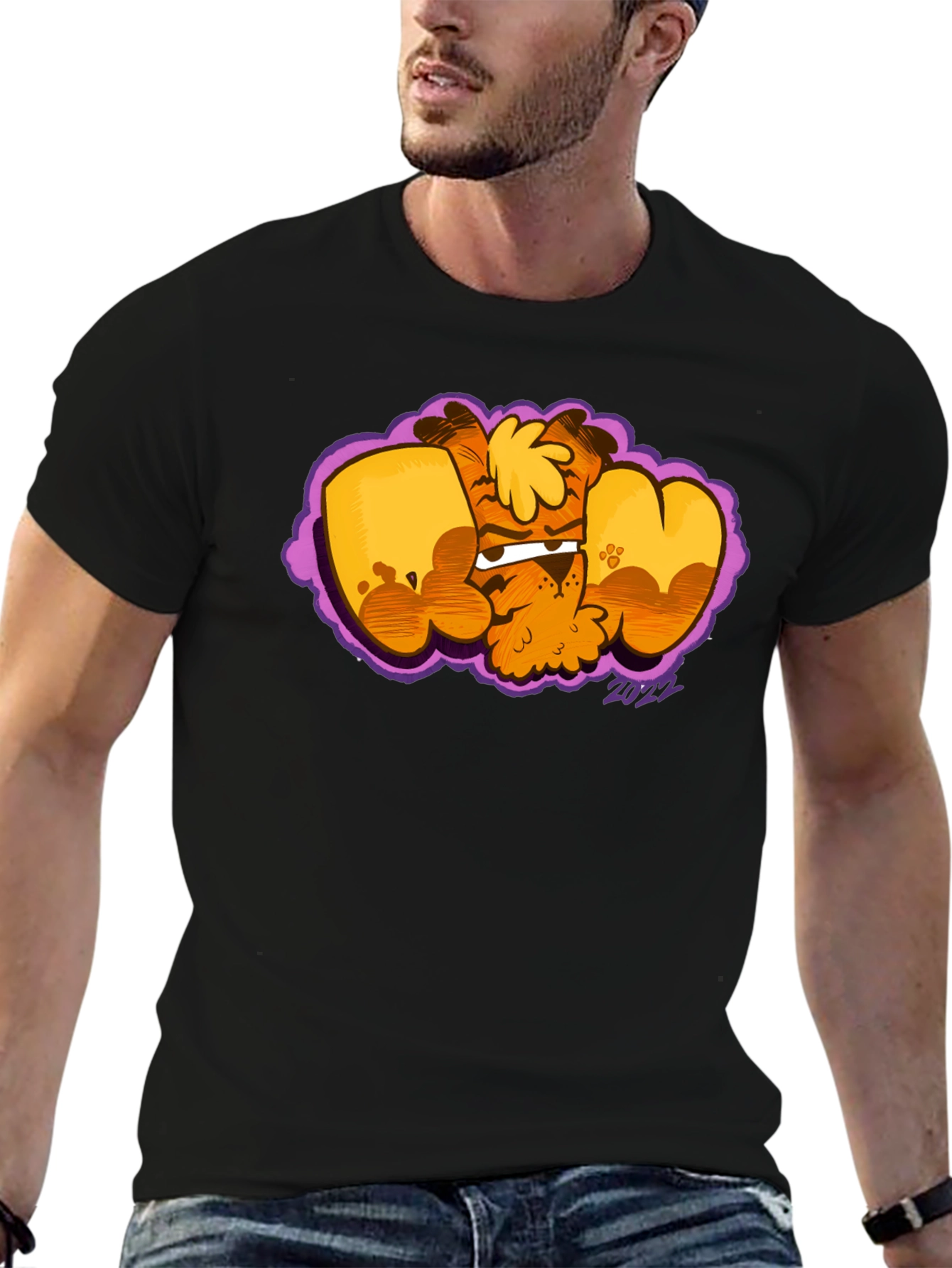 Cartoon Dog Graphic Black T-Shirt - Fun & Unique
