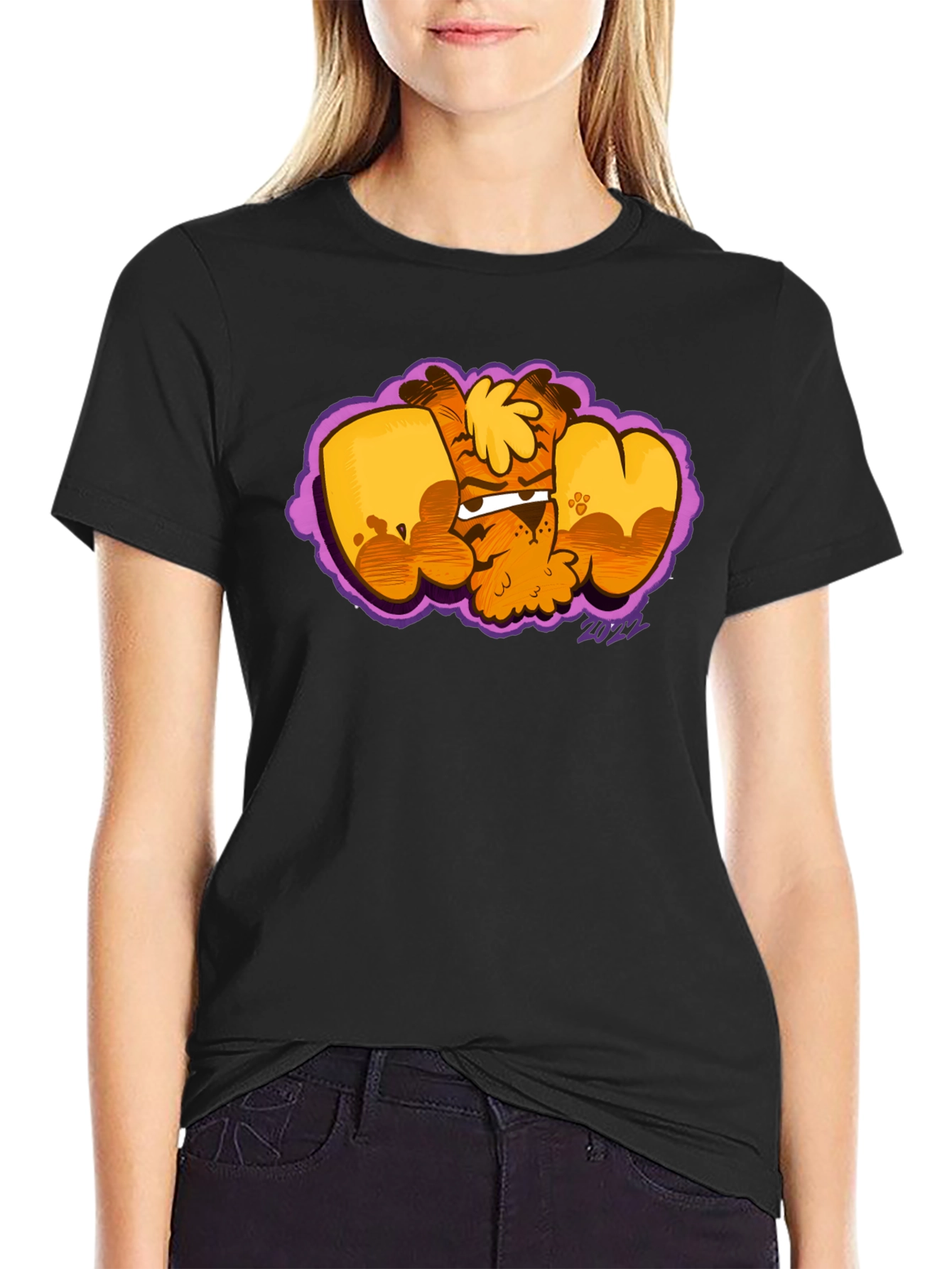 Cartoon Dog Graphic Black T-Shirt - Fun & Unique