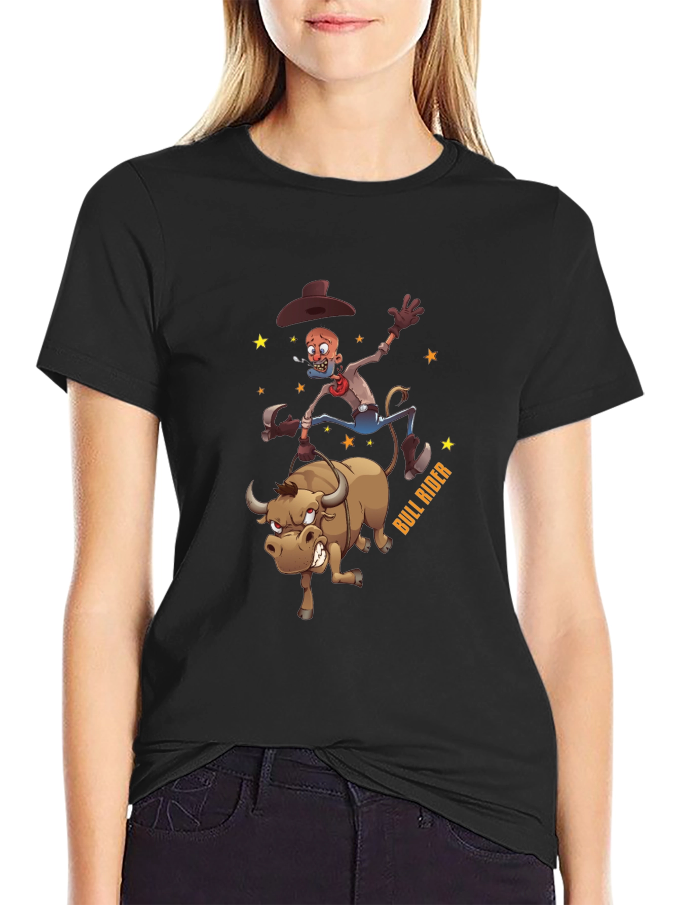 Cartoon Bull Rider Graphic T-Shirt