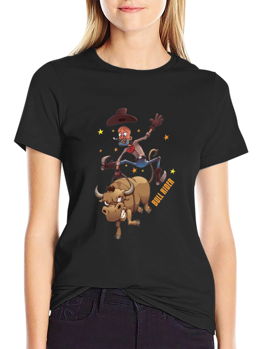 Cartoon Bull Rider Graphic T-Shirt