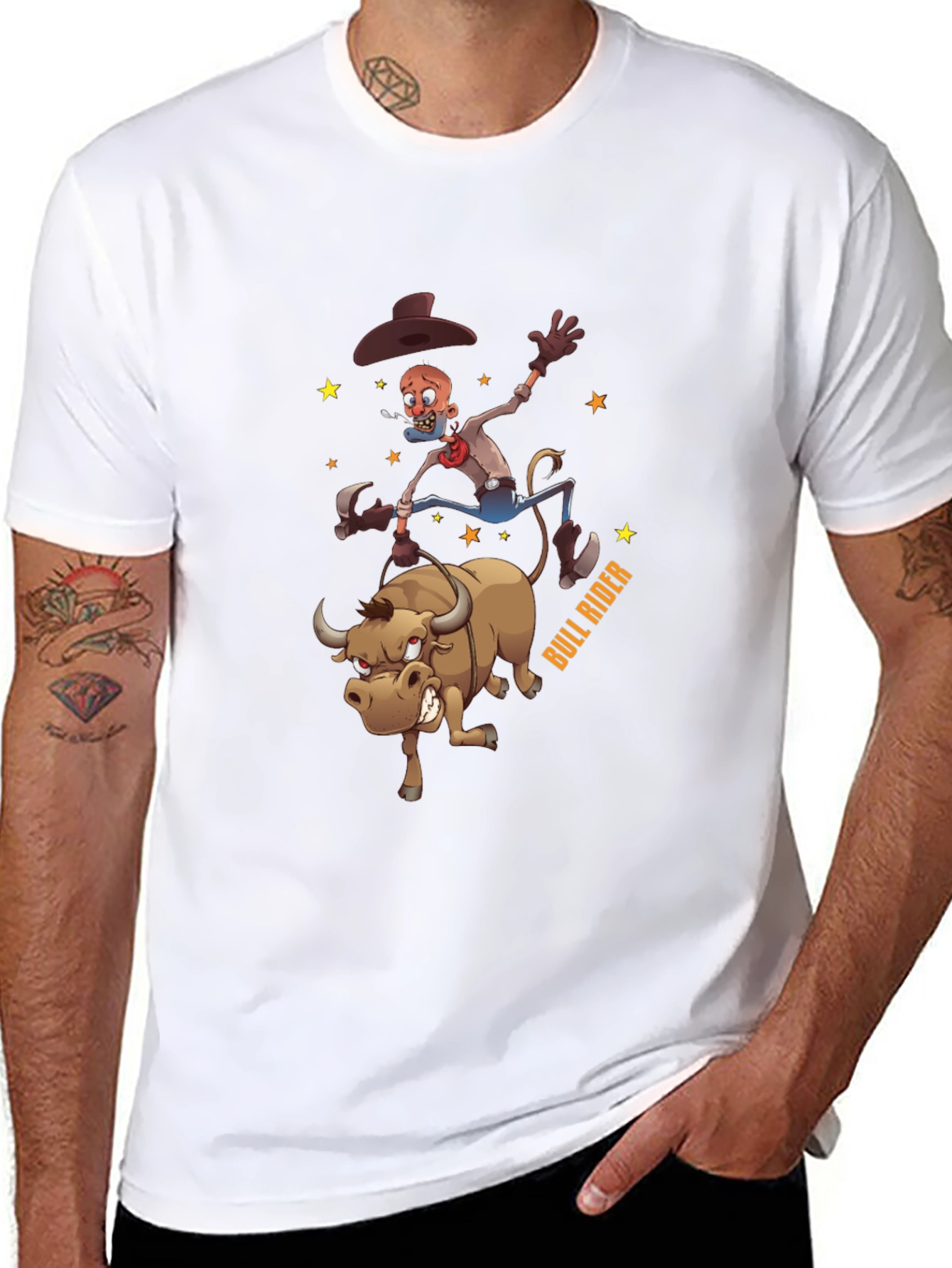 Cartoon Bull Rider Graphic T-Shirt