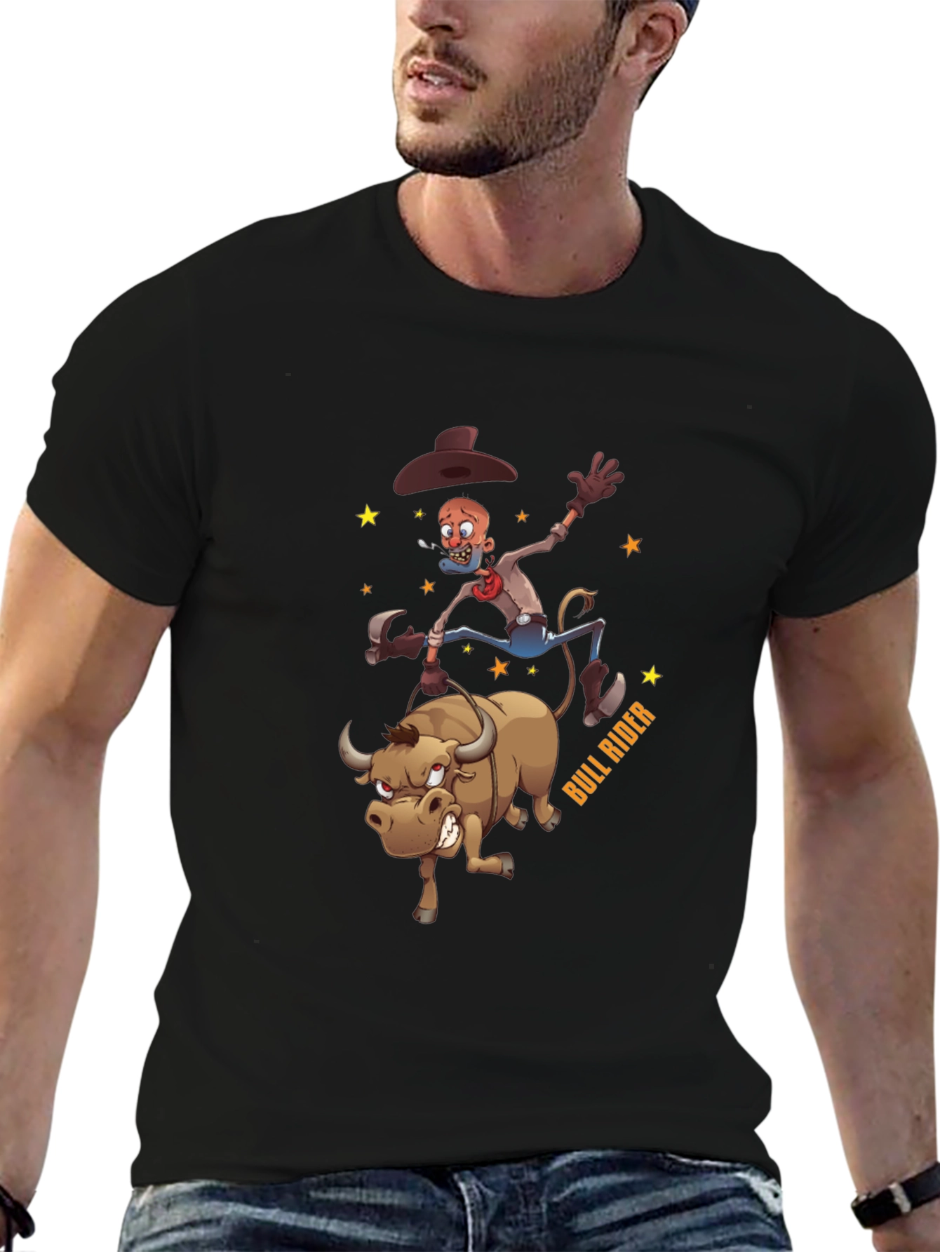 Cartoon Bull Rider Graphic T-Shirt