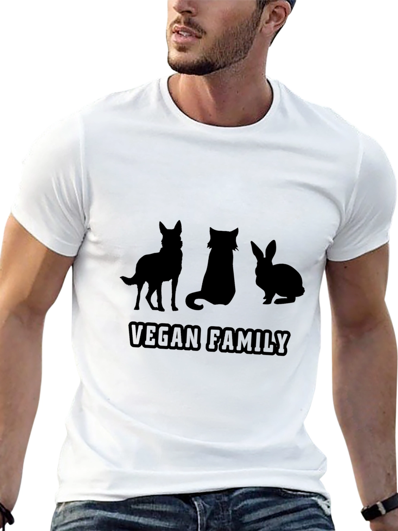 Vegan Family T-Shirt: Dog Cat Rabbit Silhouette Design