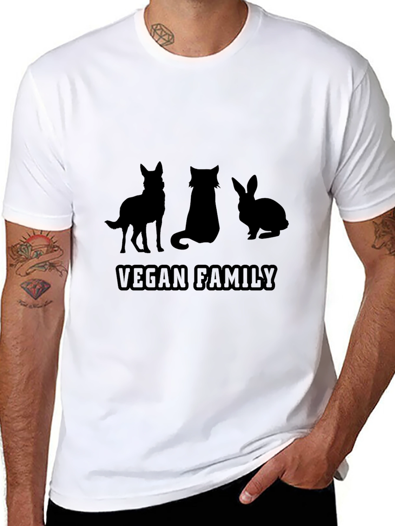 Vegan Family T-Shirt: Dog Cat Rabbit Silhouette Design