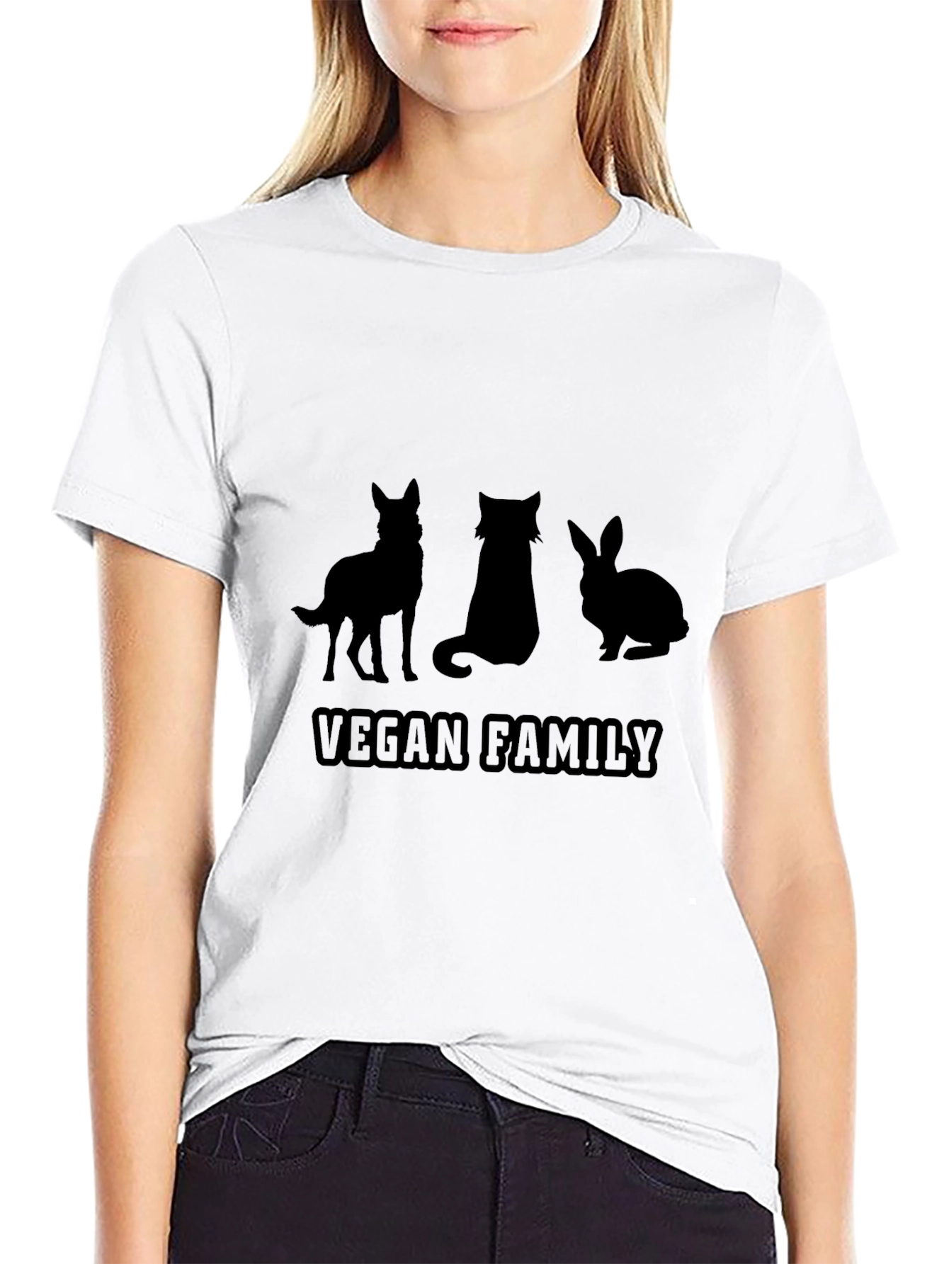 Vegan Family T-Shirt: Dog Cat Rabbit Silhouette Design